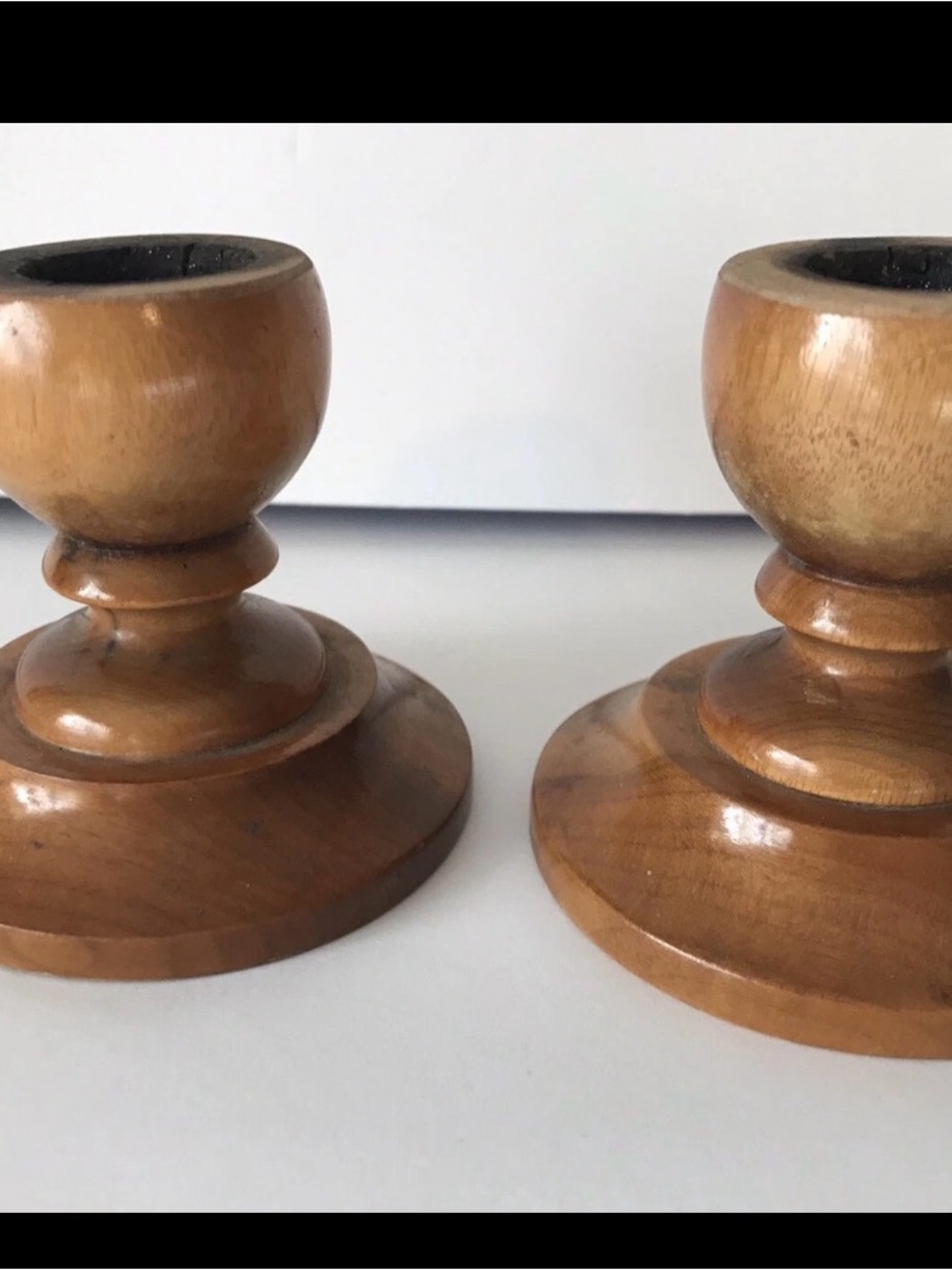Vintage Oregon Myrtle Wood Candlestick Holders Mid Century Modern 3" pair